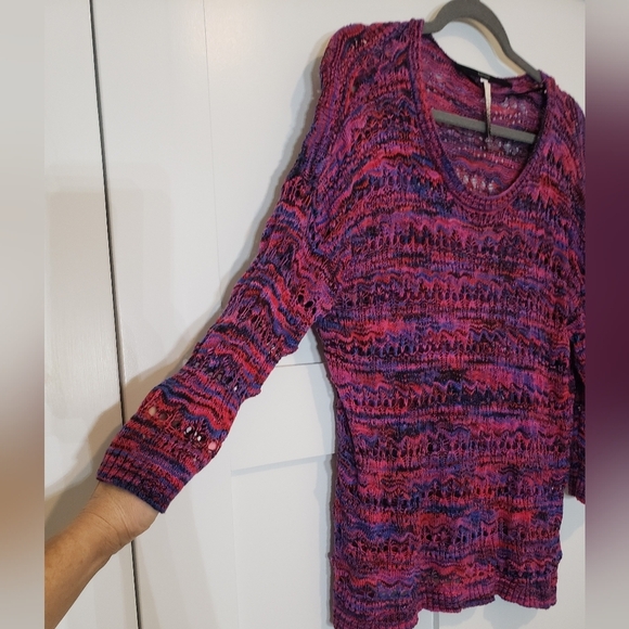Kensie Open Knit Sweater Pink Purple Blue Size Large - Picture 6 of 13